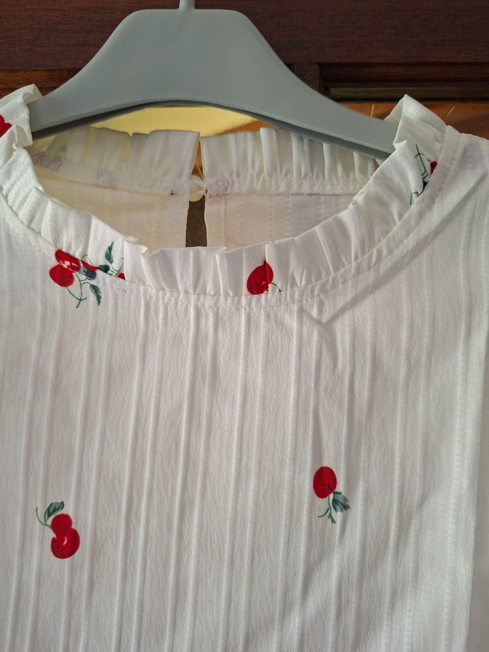 Pretty light white blouse with small red cherry print – photo 3